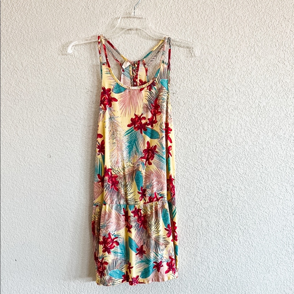 Roxy Tropical Yellow Floral T Strap Summer Beachy Dress